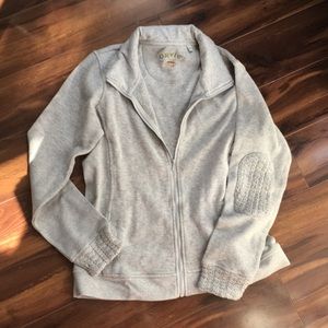 Orvis gray Softest Full-Zip Cable trim sweatshirt